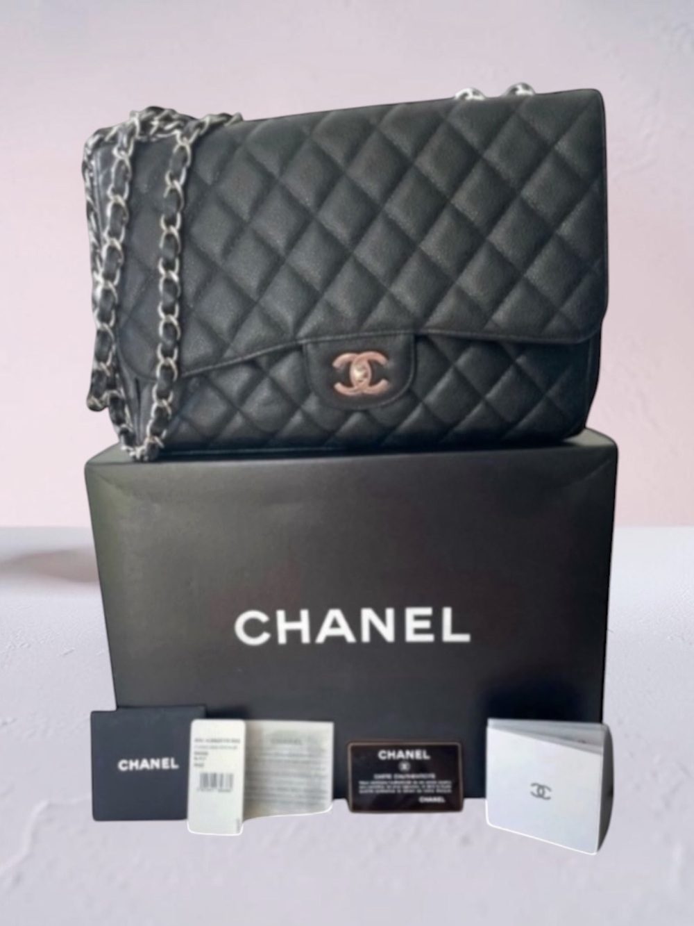 Chanel Classic Jumbo Quilted Grained Flap Bag Silver Chain  Hardware
